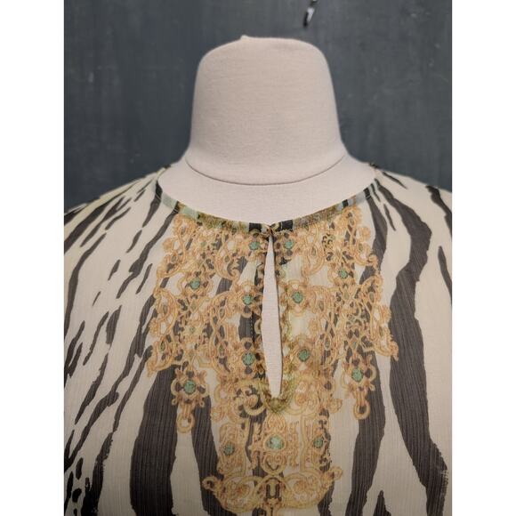 Chico's Zebra Print Peplum Hem Dolman Sleeve Sheer Blouse Size XL - Picture 2 of 9